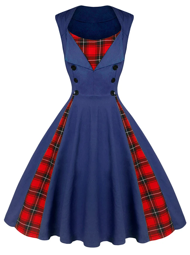 1950er Jahre Stil Retro Vintage Rockabilly Kleid mit kariertem Patchwork