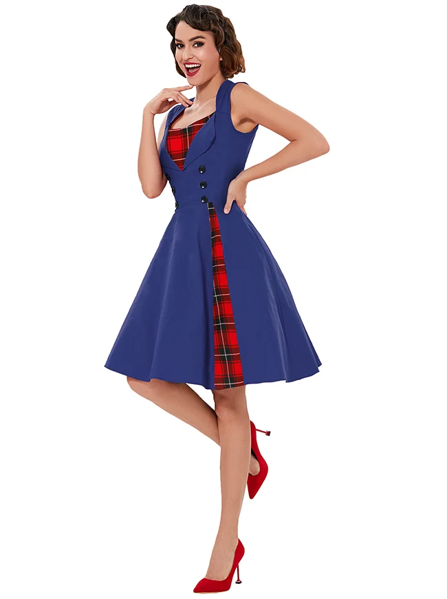 1950er Jahre Stil Retro Vintage Rockabilly Kleid mit kariertem Patchwork