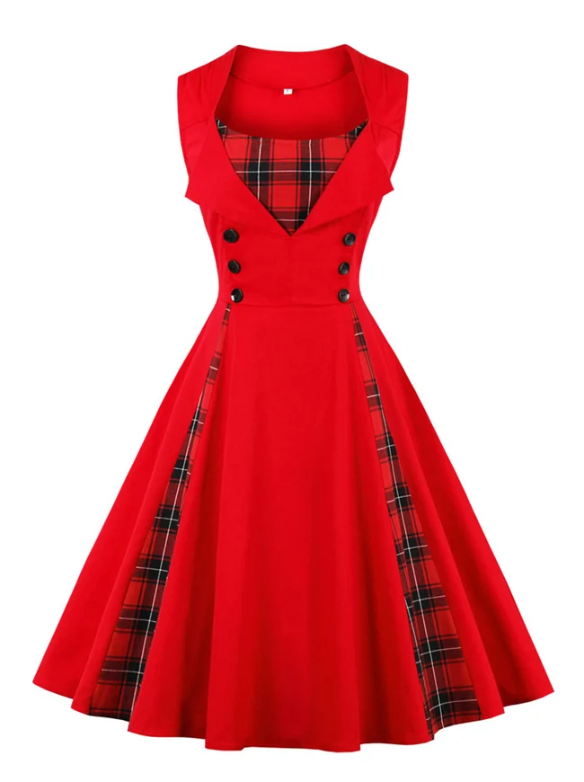 1950er Jahre Stil Retro Vintage Rockabilly Kleid mit kariertem Patchwork