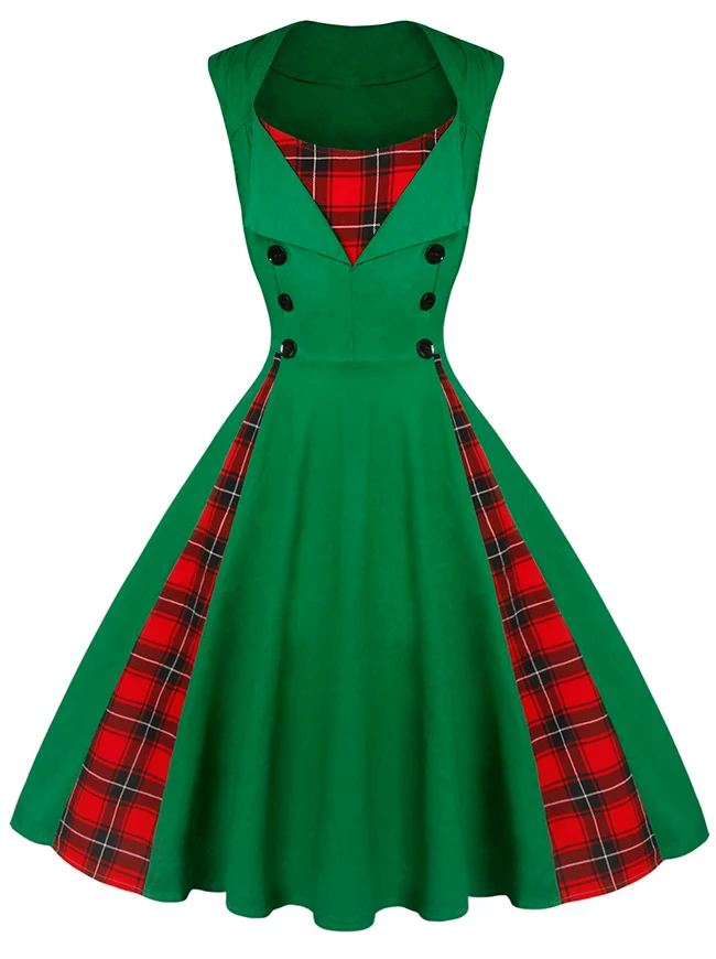 1950er Jahre Stil Retro Vintage Rockabilly Kleid mit kariertem Patchwork