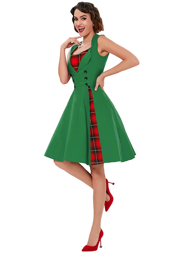 1950er Jahre Stil Retro Vintage Rockabilly Kleid mit kariertem Patchwork