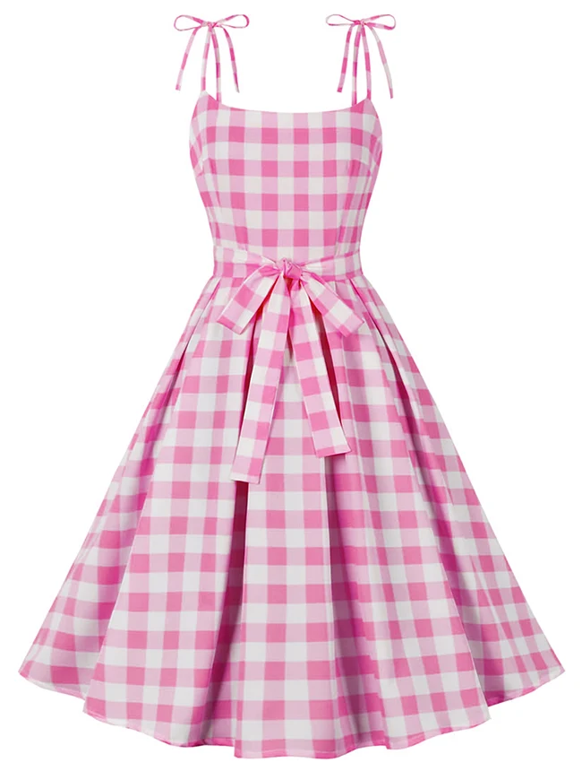 1950er Vintage A-Linie Rockabilly Kleid mit Schleife und Spaghettiträgern