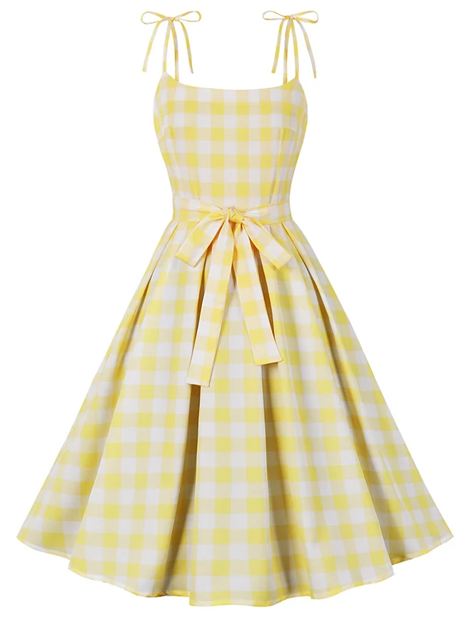 1950er Vintage A-Linie Rockabilly Kleid mit Schleife und Spaghettiträgern