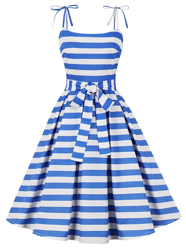 1950er Vintage A-Linie Rockabilly Kleid mit Schleife und Spaghettiträgern