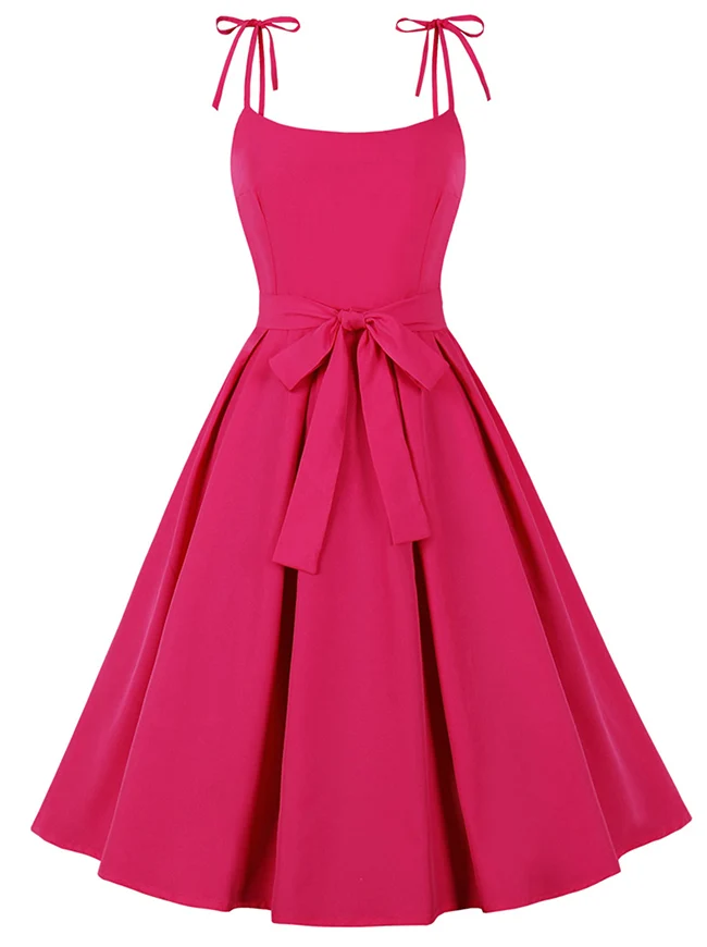 1950er Vintage A-Linie Rockabilly Kleid mit Schleife und Spaghettiträgern