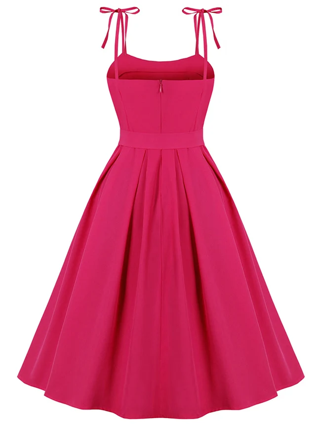 1950er Vintage A-Linie Rockabilly Kleid mit Schleife und Spaghettiträgern