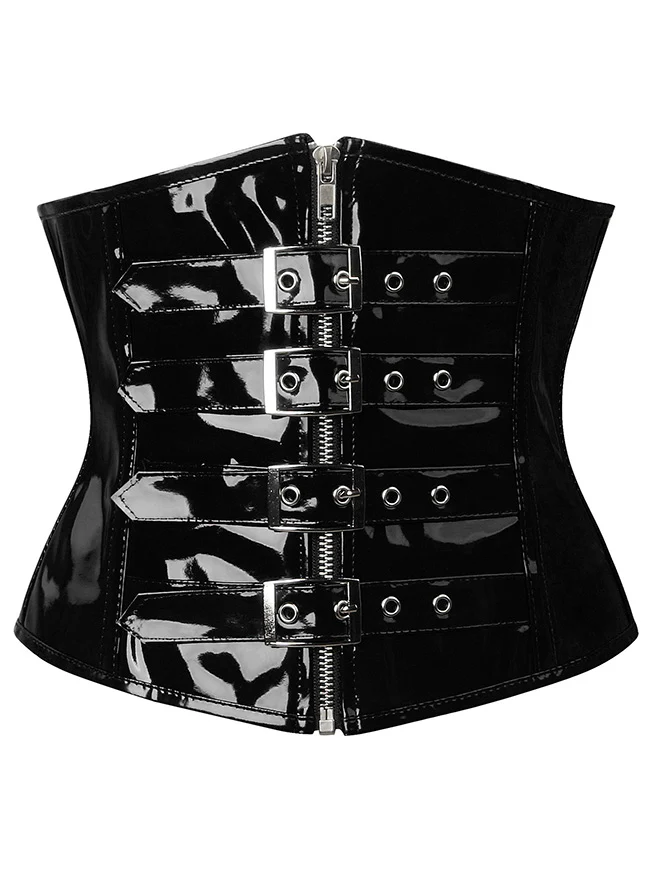 Gothic PVC-Leder-Unterbrustkorsett mit Frontreißverschluss und Schnallen