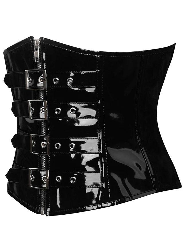 Gothic PVC-Leder-Unterbrustkorsett mit Frontreißverschluss und Schnallen