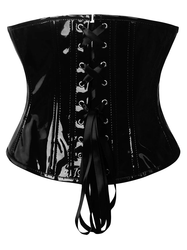 Gothic PVC-Leder-Unterbrustkorsett mit Frontreißverschluss und Schnallen