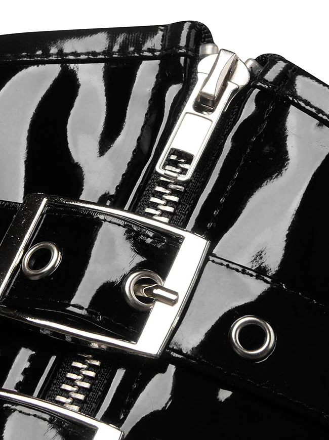 Gothic PVC-Leder-Unterbrustkorsett mit Frontreißverschluss und Schnallen