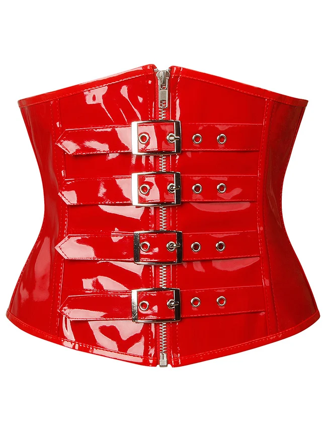 Gothic PVC-Leder-Unterbrustkorsett mit Frontreißverschluss und Schnallen
