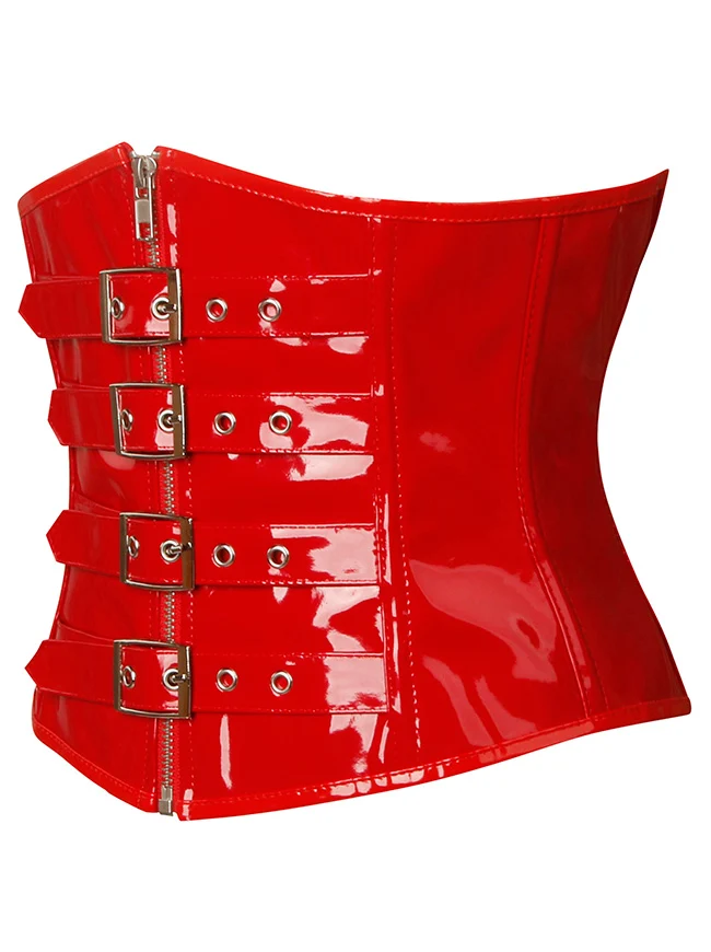 Gothic PVC-Leder-Unterbrustkorsett mit Frontreißverschluss und Schnallen