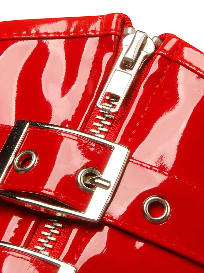 Gothic PVC-Leder-Unterbrustkorsett mit Frontreißverschluss und Schnallen