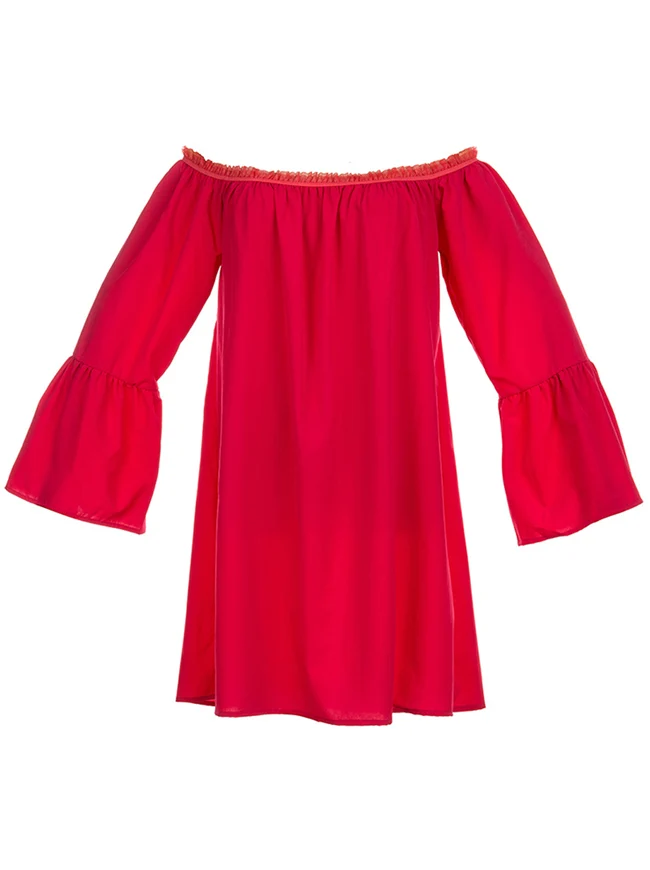 Lässiges, schulterfreies, langärmliges Blusenoberteil-Minikleid