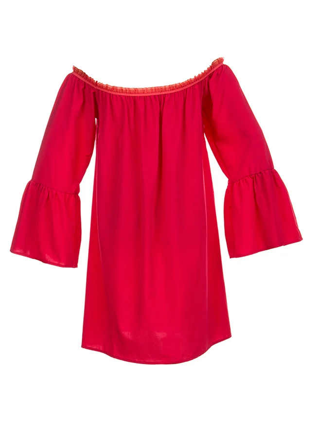 Lässiges, schulterfreies, langärmliges Blusenoberteil-Minikleid