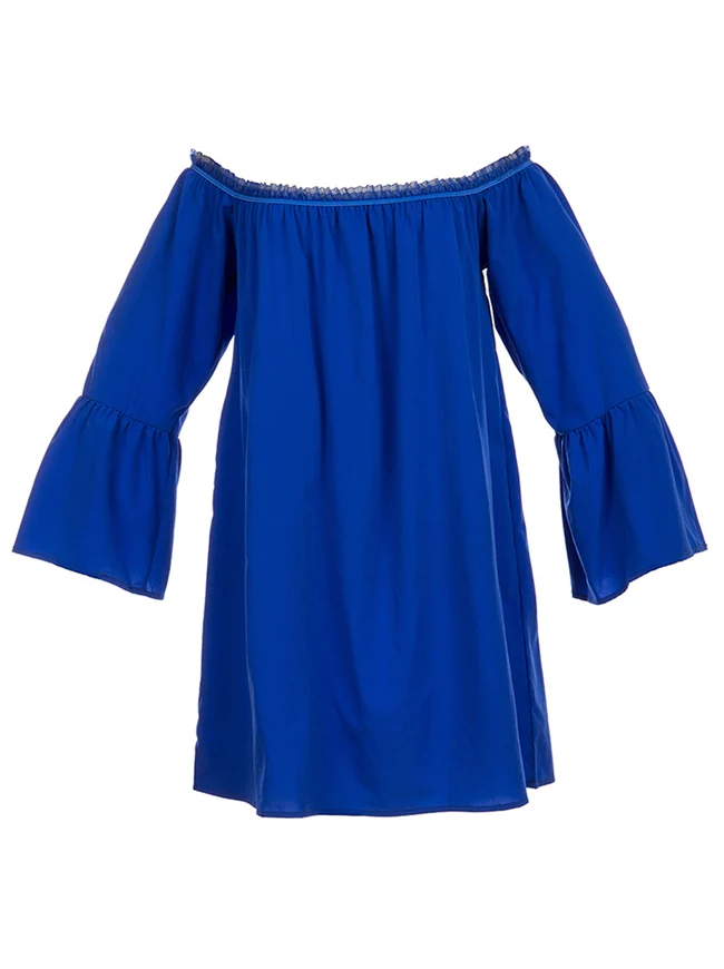 Lässiges, schulterfreies, langärmliges Blusenoberteil-Minikleid
