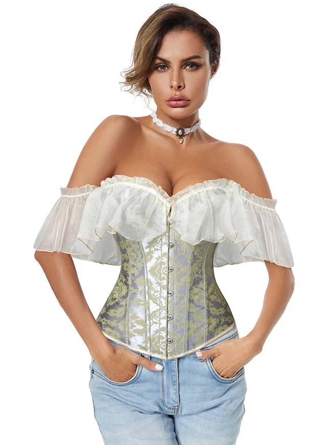 Renaissance Vintage Überbrustkorsett mit Rüschenärmeln und Schnürung