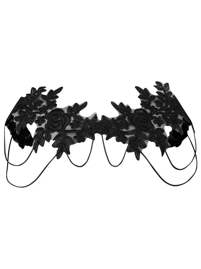 Steampunk-Gothic-Umhang mit bestickter Spitze, Kettenschulter und Kragen