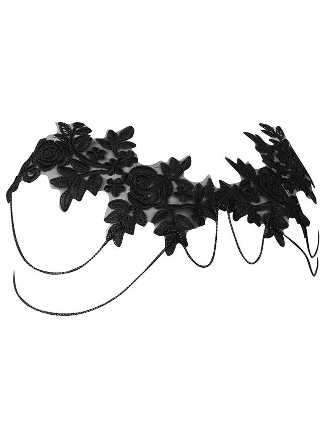 Steampunk-Gothic-Umhang mit bestickter Spitze, Kettenschulter und Kragen
