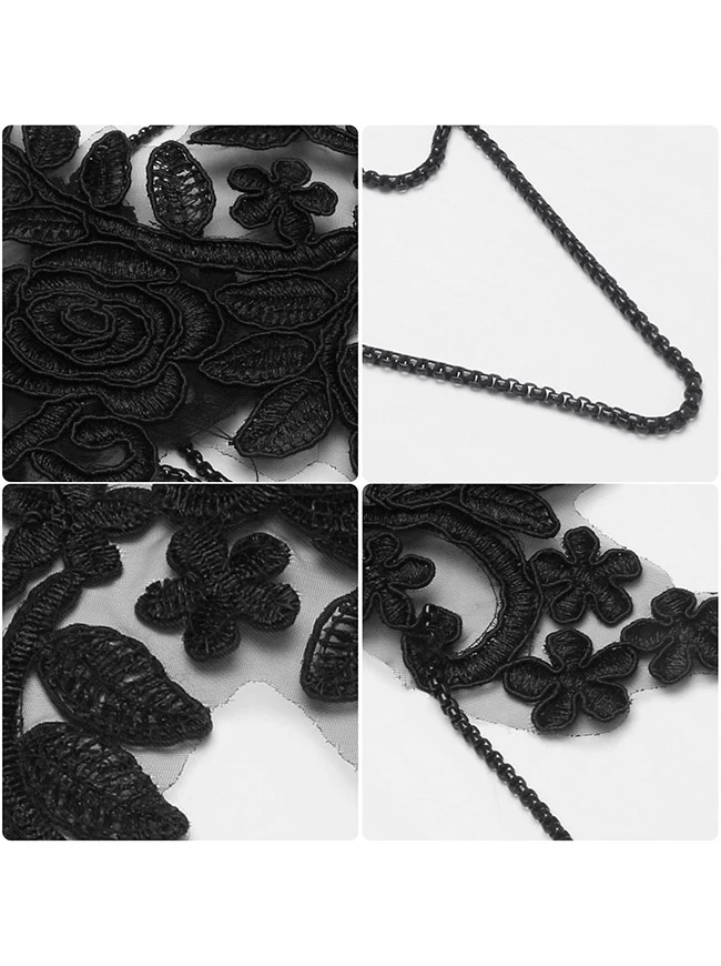 Steampunk-Gothic-Umhang mit bestickter Spitze, Kettenschulter und Kragen