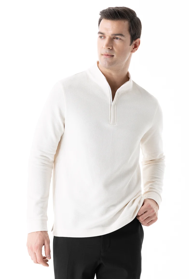 Longsleeve aus Bio-Baumwolle mit Viertelreißverschluss