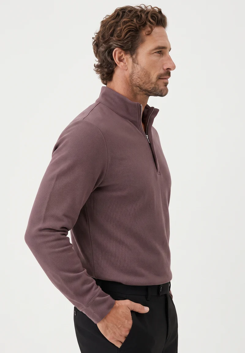 Longsleeve aus Bio-Baumwolle mit Viertelreißverschluss