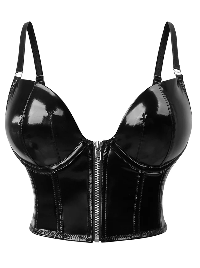 Korsett-Bustier-Top aus PU-Leder – Sexy Push-Up-Gothic-Punk-Clubwear