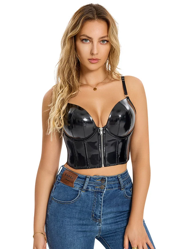 Korsett-Bustier-Top aus PU-Leder – Sexy Push-Up-Gothic-Punk-Clubwear