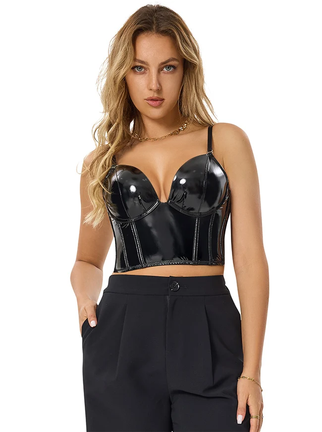 Korsett-Bustier-Top aus PU-Leder – Sexy Push-Up-Gothic-Punk-Clubwear