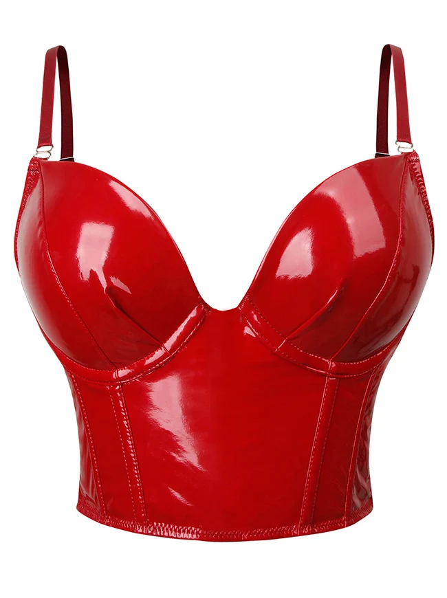 Korsett-Bustier-Top aus PU-Leder – Sexy Push-Up-Gothic-Punk-Clubwear