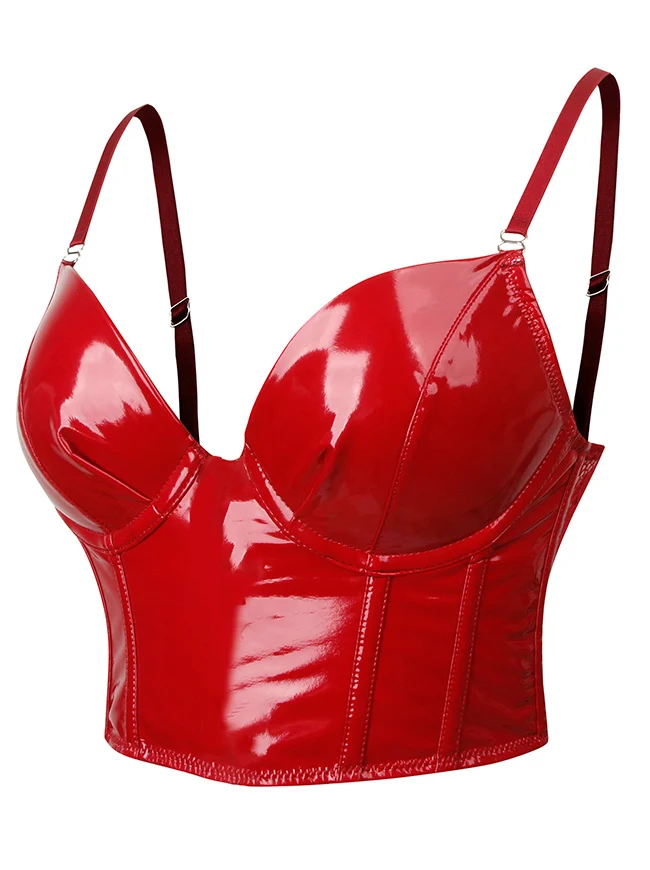 Korsett-Bustier-Top aus PU-Leder – Sexy Push-Up-Gothic-Punk-Clubwear