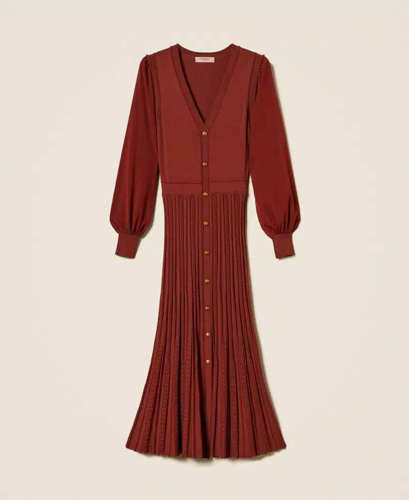 Robe longue en maille ajourée à effet cardigan