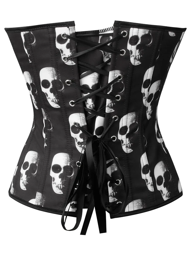 Gothic-Bustier mit Totenkopf-Stäbchen und Schnürung, Überbrustkorsett in Übergröße