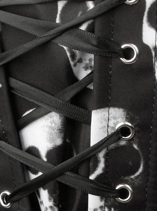 Gothic-Bustier mit Totenkopf-Stäbchen und Schnürung, Überbrustkorsett in Übergröße