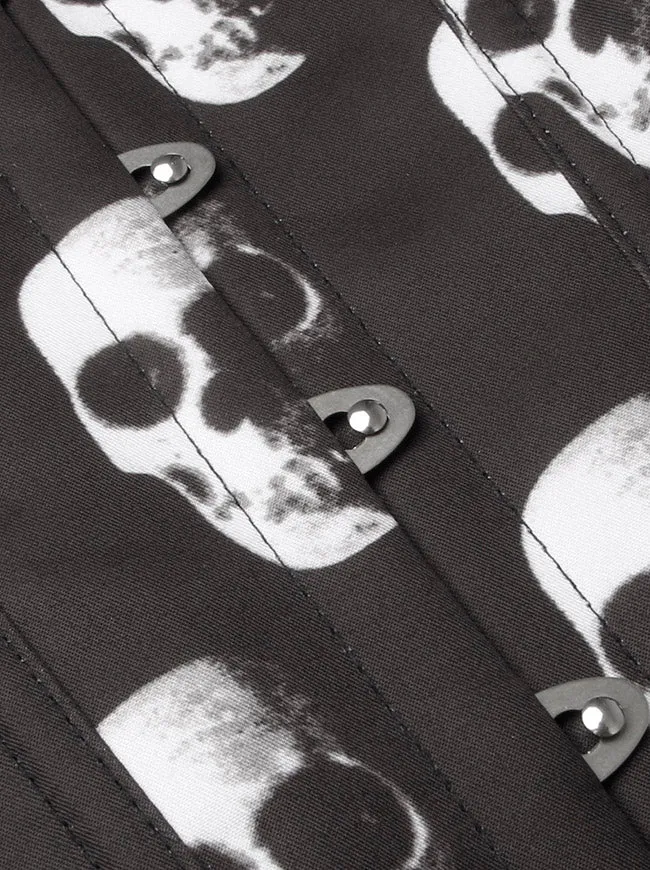 Gothic-Bustier mit Totenkopf-Stäbchen und Schnürung, Überbrustkorsett in Übergröße