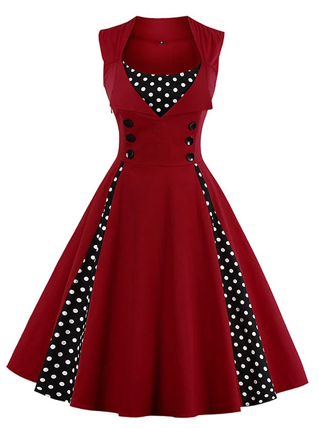 Ärmelloses A-Linien-Cocktailparty-Freizeitkleid im Vintage-Tupfen-Druck