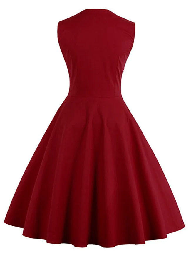 Ärmelloses A-Linien-Cocktailparty-Freizeitkleid im Vintage-Tupfen-Druck
