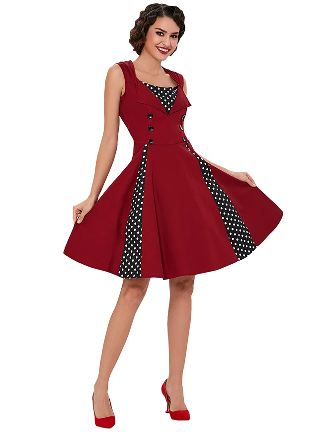 Ärmelloses A-Linien-Cocktailparty-Freizeitkleid im Vintage-Tupfen-Druck