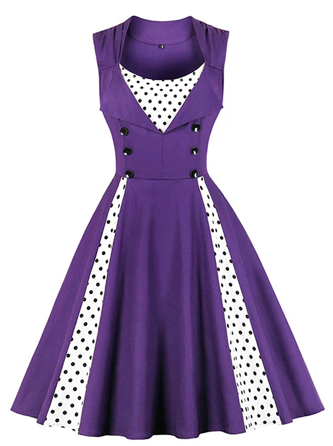 Ärmelloses A-Linien-Cocktailparty-Freizeitkleid im Vintage-Tupfen-Druck