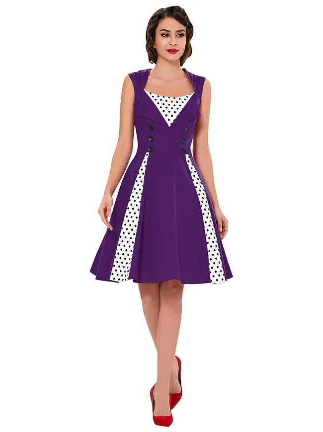 Ärmelloses A-Linien-Cocktailparty-Freizeitkleid im Vintage-Tupfen-Druck