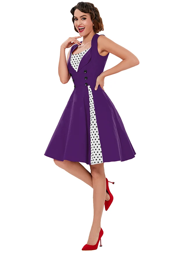 Ärmelloses A-Linien-Cocktailparty-Freizeitkleid im Vintage-Tupfen-Druck