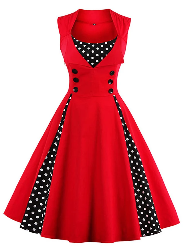 Ärmelloses A-Linien-Cocktailparty-Freizeitkleid im Vintage-Tupfen-Druck
