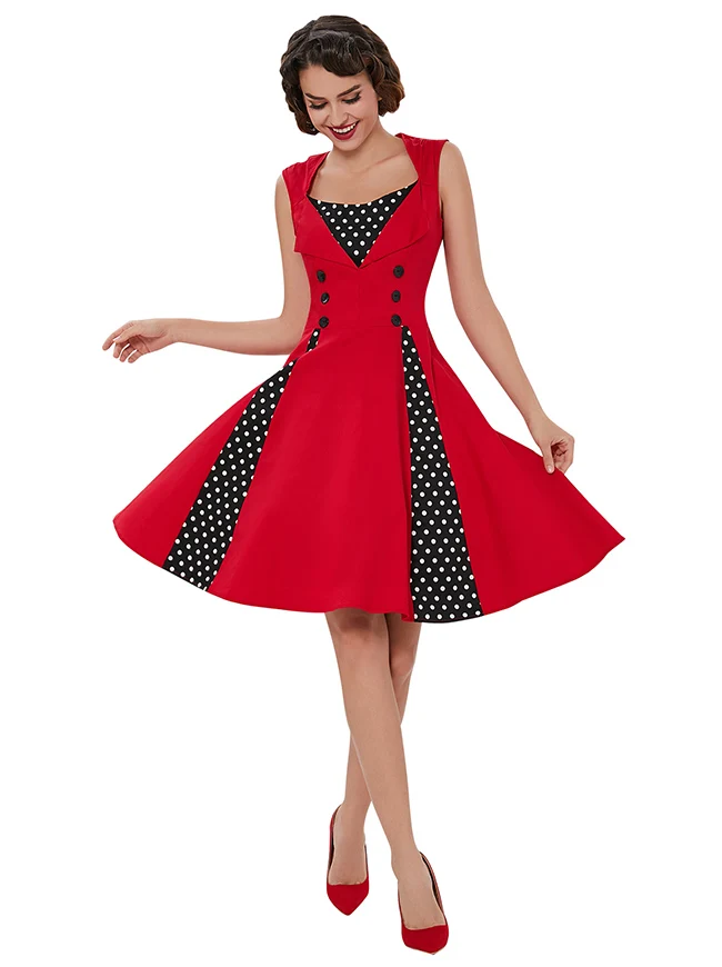 Ärmelloses A-Linien-Cocktailparty-Freizeitkleid im Vintage-Tupfen-Druck