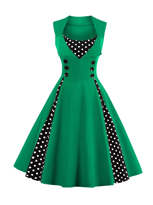 Ärmelloses A-Linien-Cocktailparty-Freizeitkleid im Vintage-Tupfen-Druck