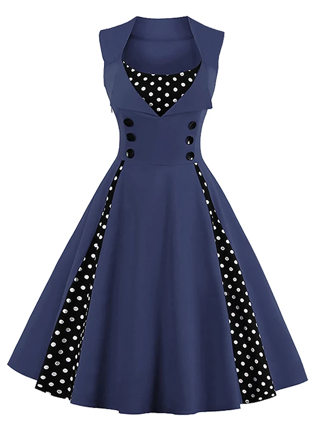 Ärmelloses A-Linien-Cocktailparty-Freizeitkleid im Vintage-Tupfen-Druck