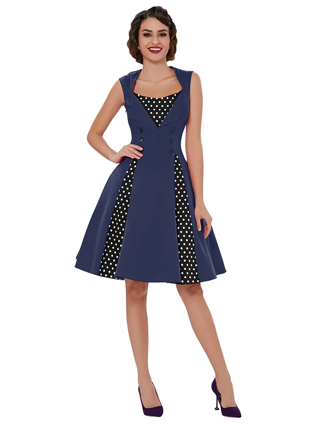 Ärmelloses A-Linien-Cocktailparty-Freizeitkleid im Vintage-Tupfen-Druck