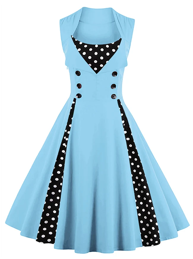 Ärmelloses A-Linien-Cocktailparty-Freizeitkleid im Vintage-Tupfen-Druck