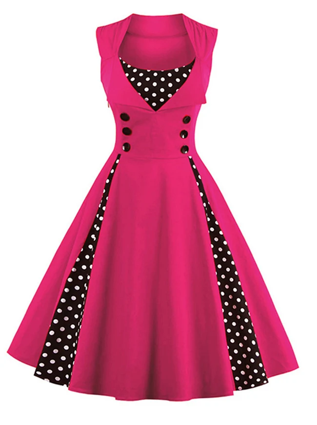 Ärmelloses A-Linien-Cocktailparty-Freizeitkleid im Vintage-Tupfen-Druck
