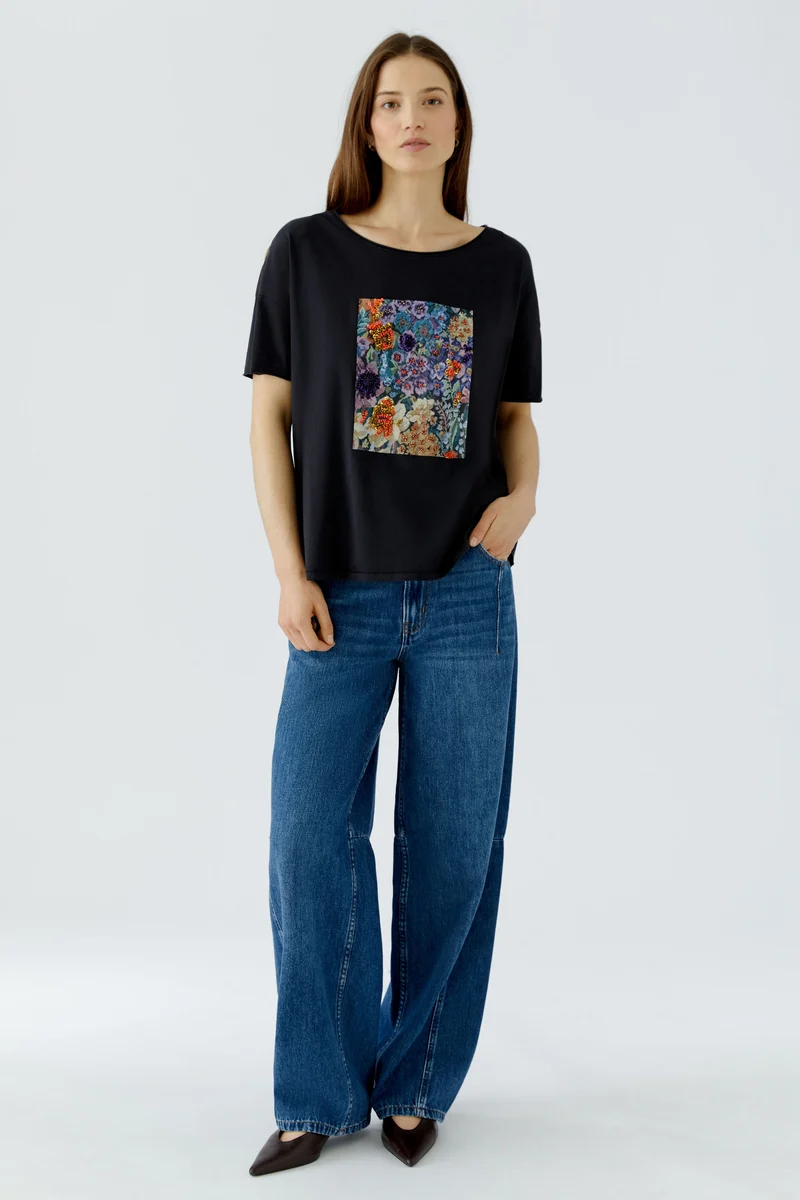 T-shirt ample à motif floral brodé