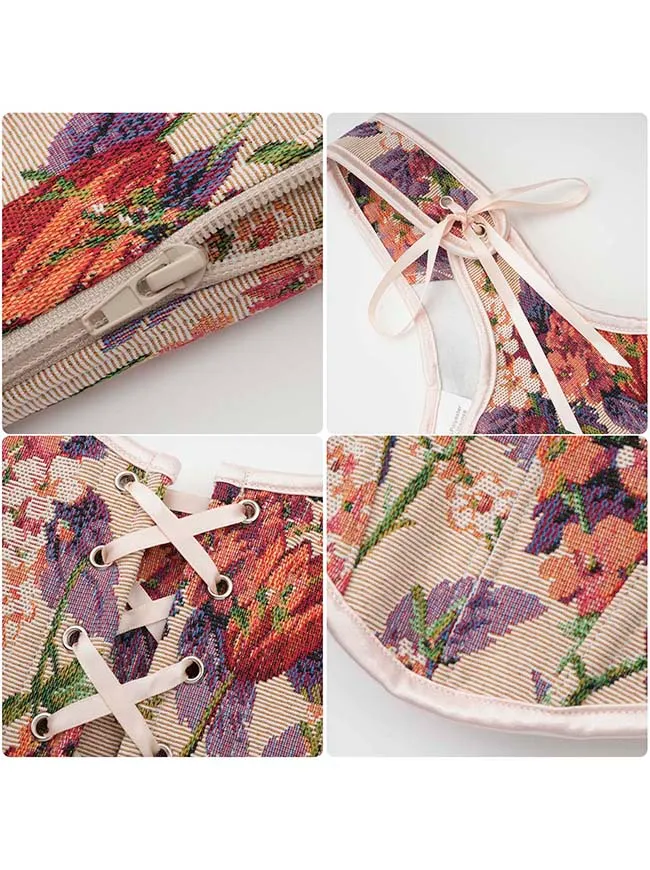 Renaissance Vintage Floral Schnürkorsett-Bustier-Top